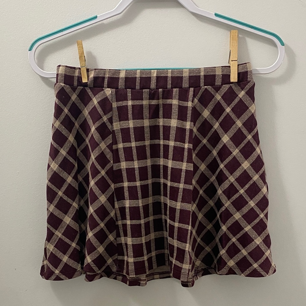 Love on a Hanger Plaid Skater Skirt - Burgundy and Tan